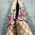 Custom floral embroidered patches fishnet pantyhose privated logo mesh women stockings